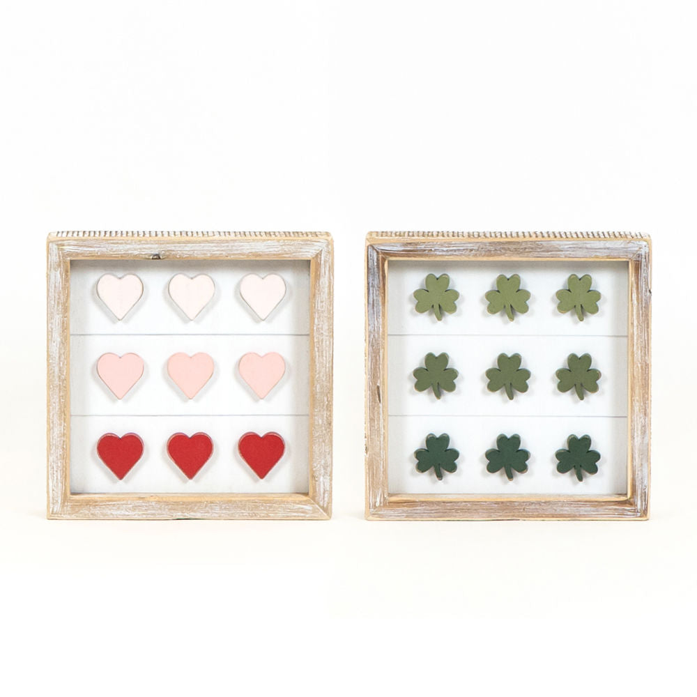 Hearts & Shamrocks Reversible Wooden Frame Sign