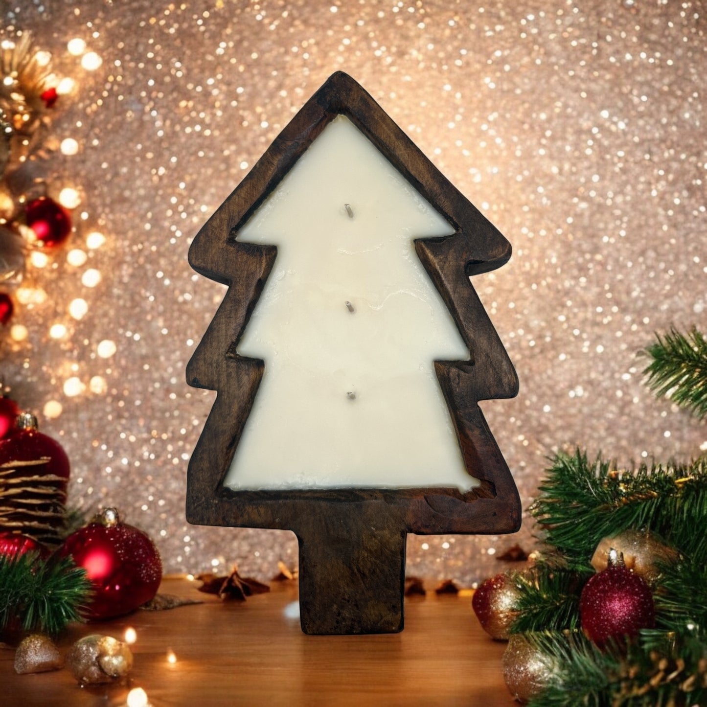 Christmas Tree Wood Bowl Candle