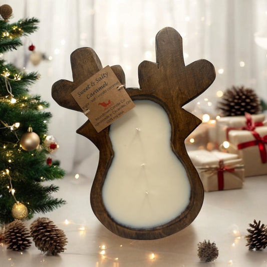 Reindeer Wood Bowl Candle